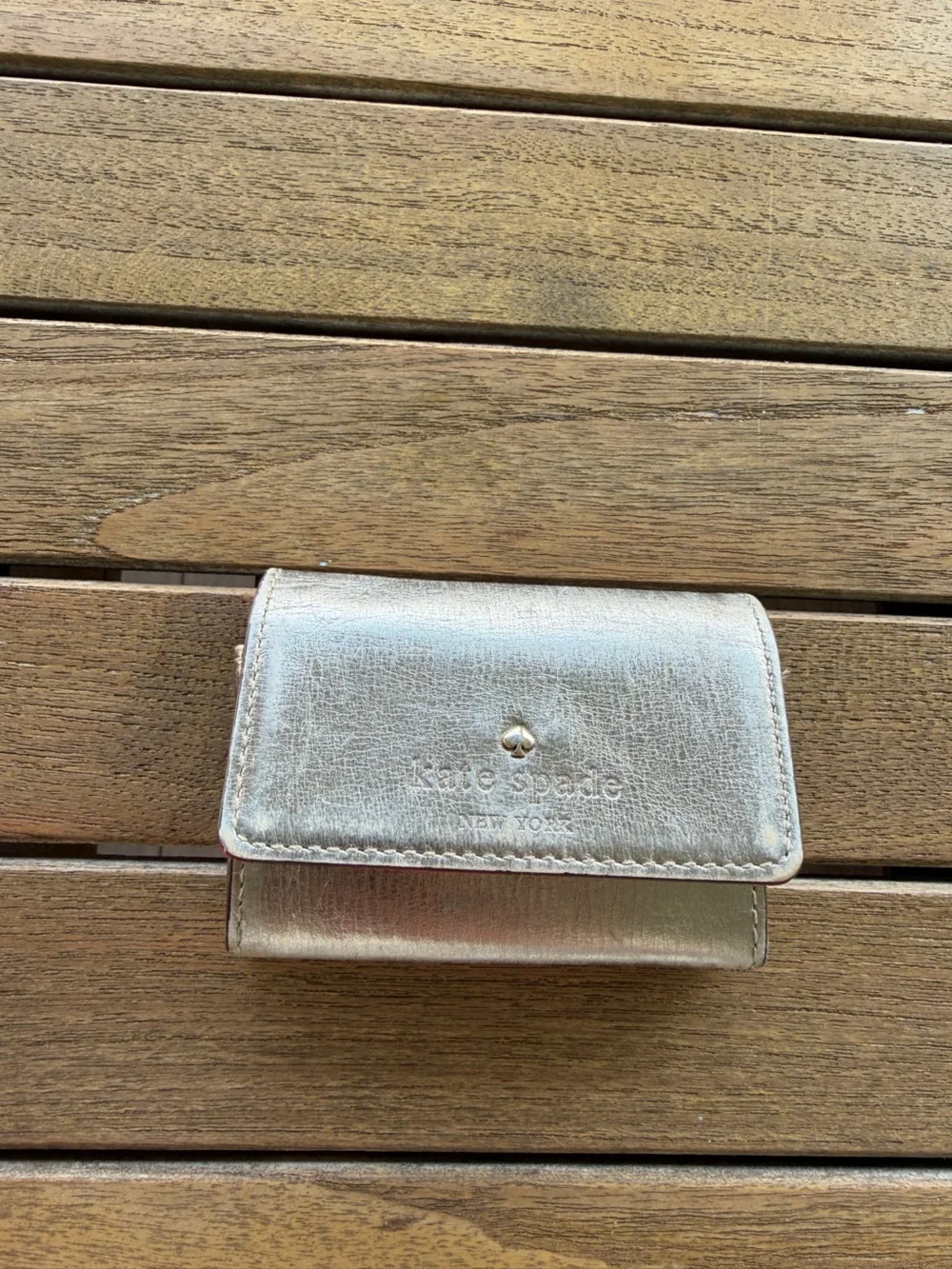 Kate Spade New York Small Gold Metallic Leather ID Snap Wallet